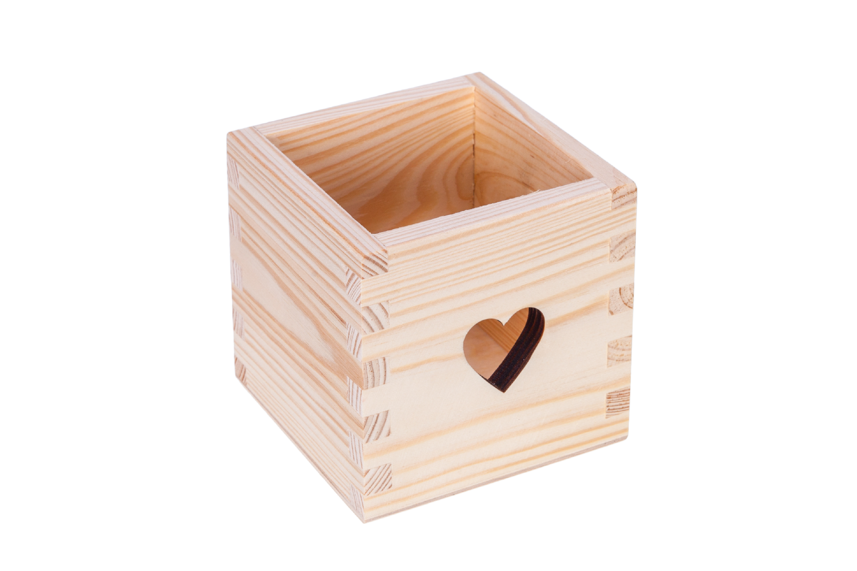 Kubek, pojemnik drewniany na kredki z serduszkiem 10x10x10cm TU0025