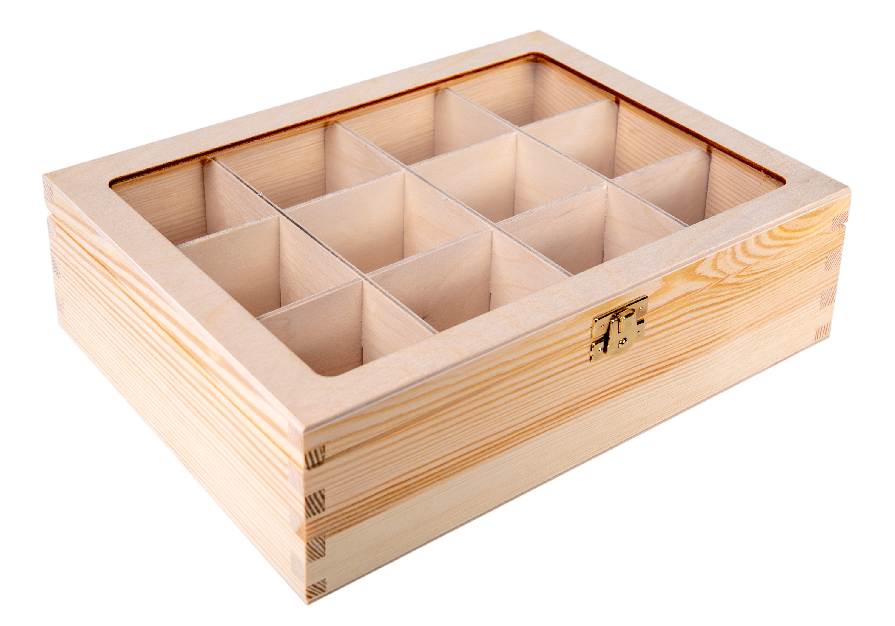 Pudełko na biżuterię, herbatę - 12 przegród z szybką PU0190