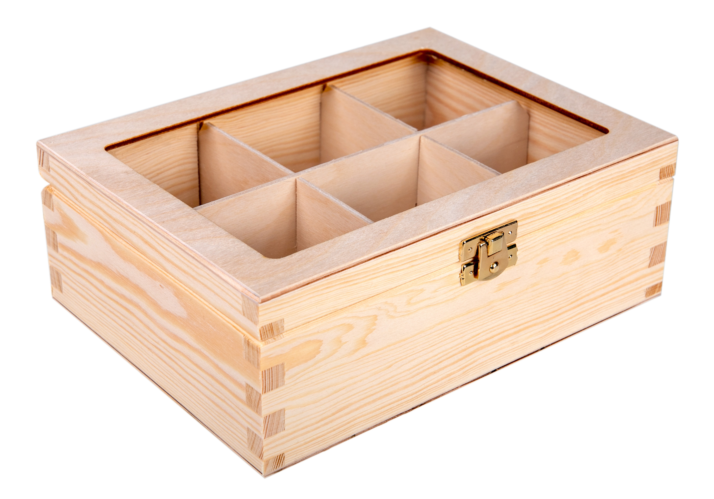 Pudełko na biżuterię, herbatę - 6 przegród z szybką PU0191
