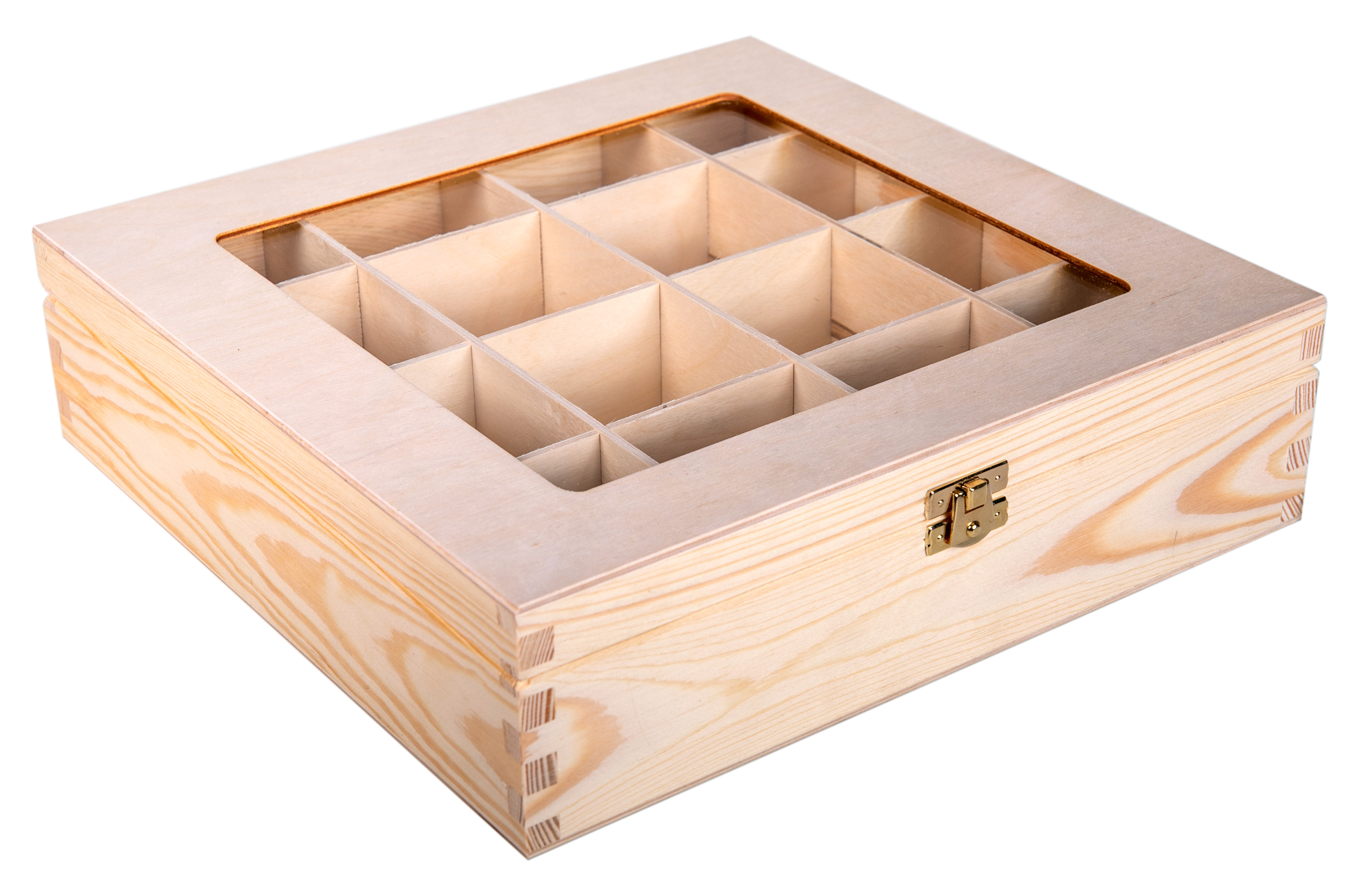 Pudełko na biżuterię, herbatę - 16 przegród z szybką PU0192