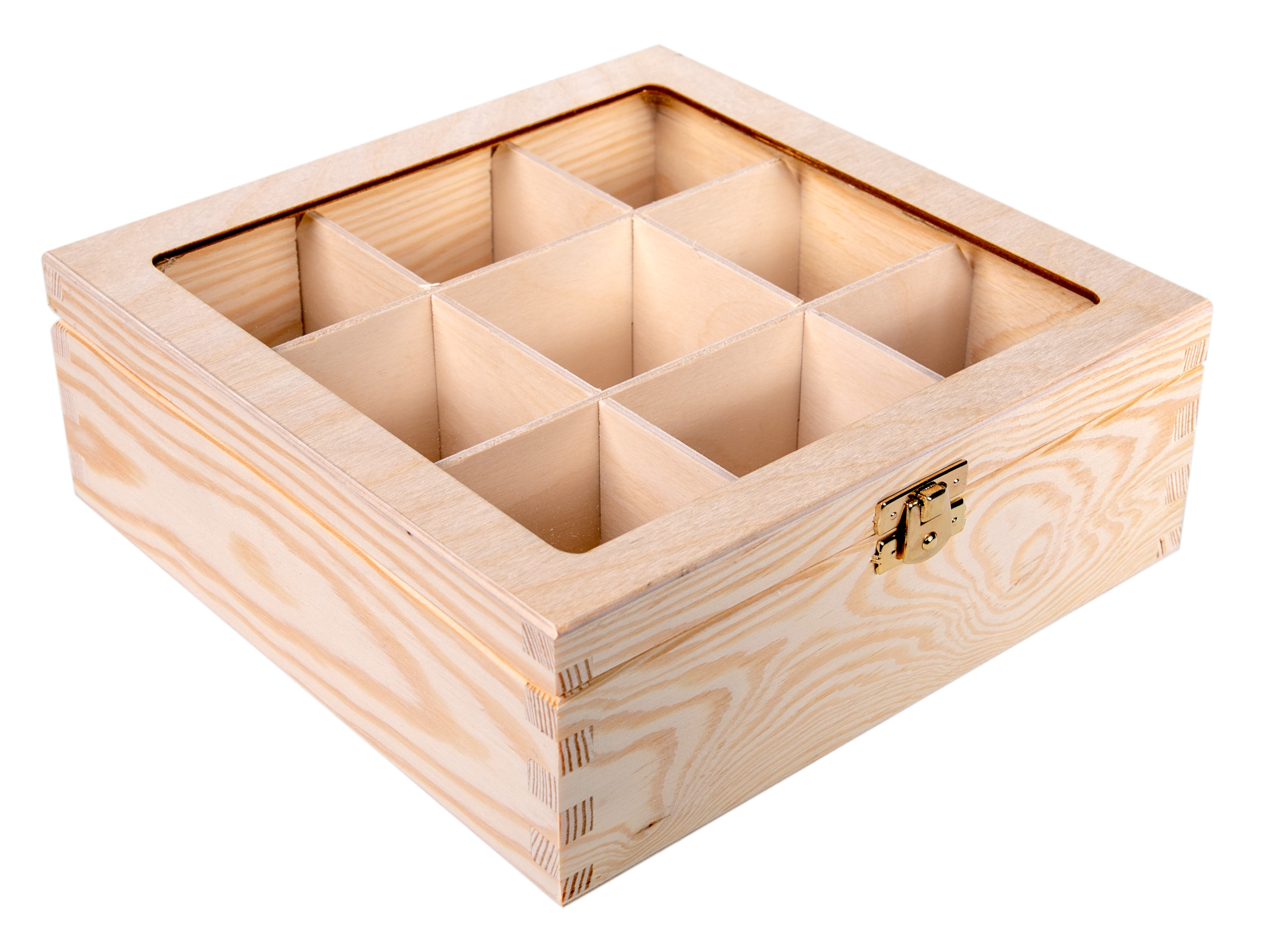 Pudełko na biżuterię, herbatę - 9 przegród z szybką PU0194